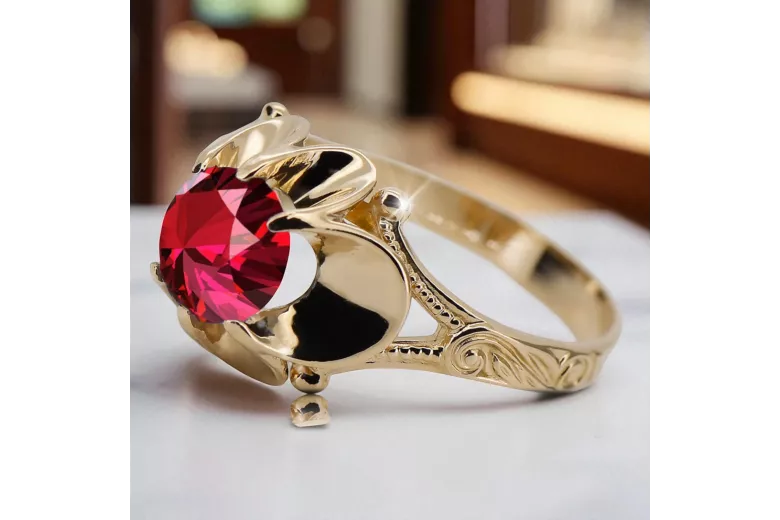 خاتم الروبين 14 كارت من الذهب الأصفر حرف يدوية فينتاج vrc377y